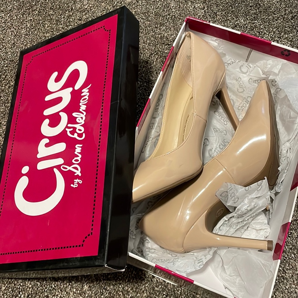 Sam Edelman nude linen Mina heels